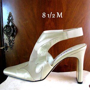 STEFANI NUDE SHOES, 8.5, SLING-BACK SEE-THRU ELEGANT MESH, 4" HEELS
